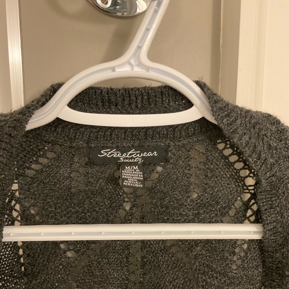 Open Front Dark Grey Knit Cardigan - Picture 2 of 3